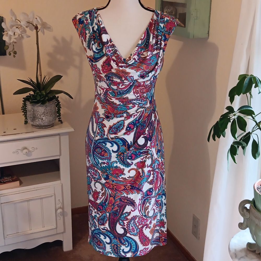 Lauren Ralph Lauren Bright Paisley Soft Knit Dress. Career. Professional. - Picture 2 of 16